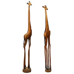 Pair of Namibian Hand-Carved Giraffe Sculptures