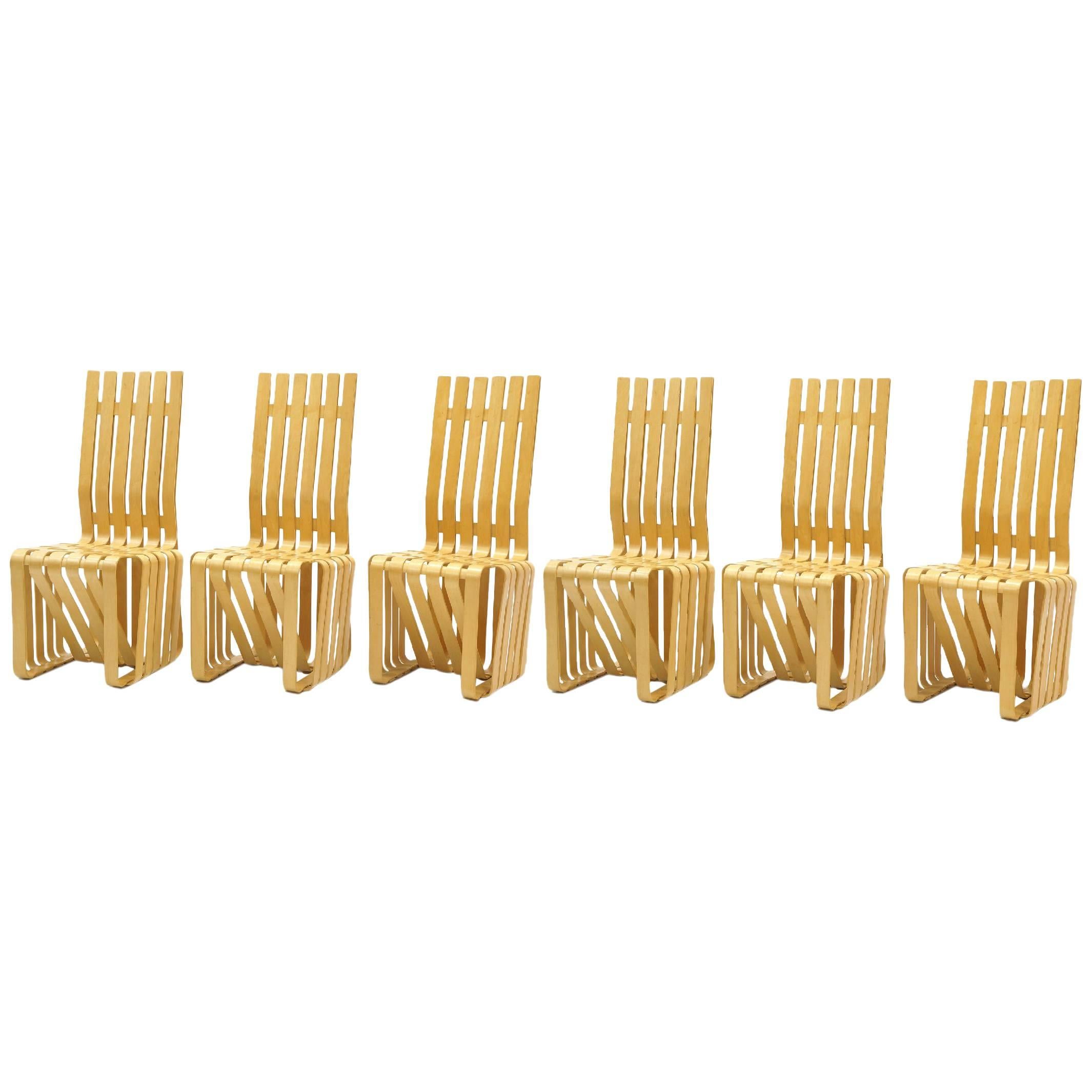 Set of Six "High Sticking" Dining Chairs Designed by Frank Gehry for Knoll