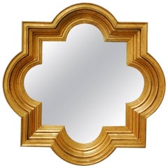 Midcentury Italian Carved Gold-Leaf Quatrefoil Mirror