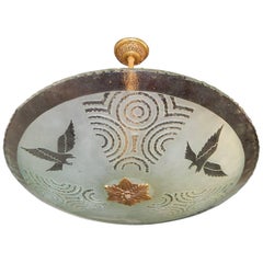 Swedish Art Deco Etched Glass Lighting Fixture with Eagle Motif, circa 1930