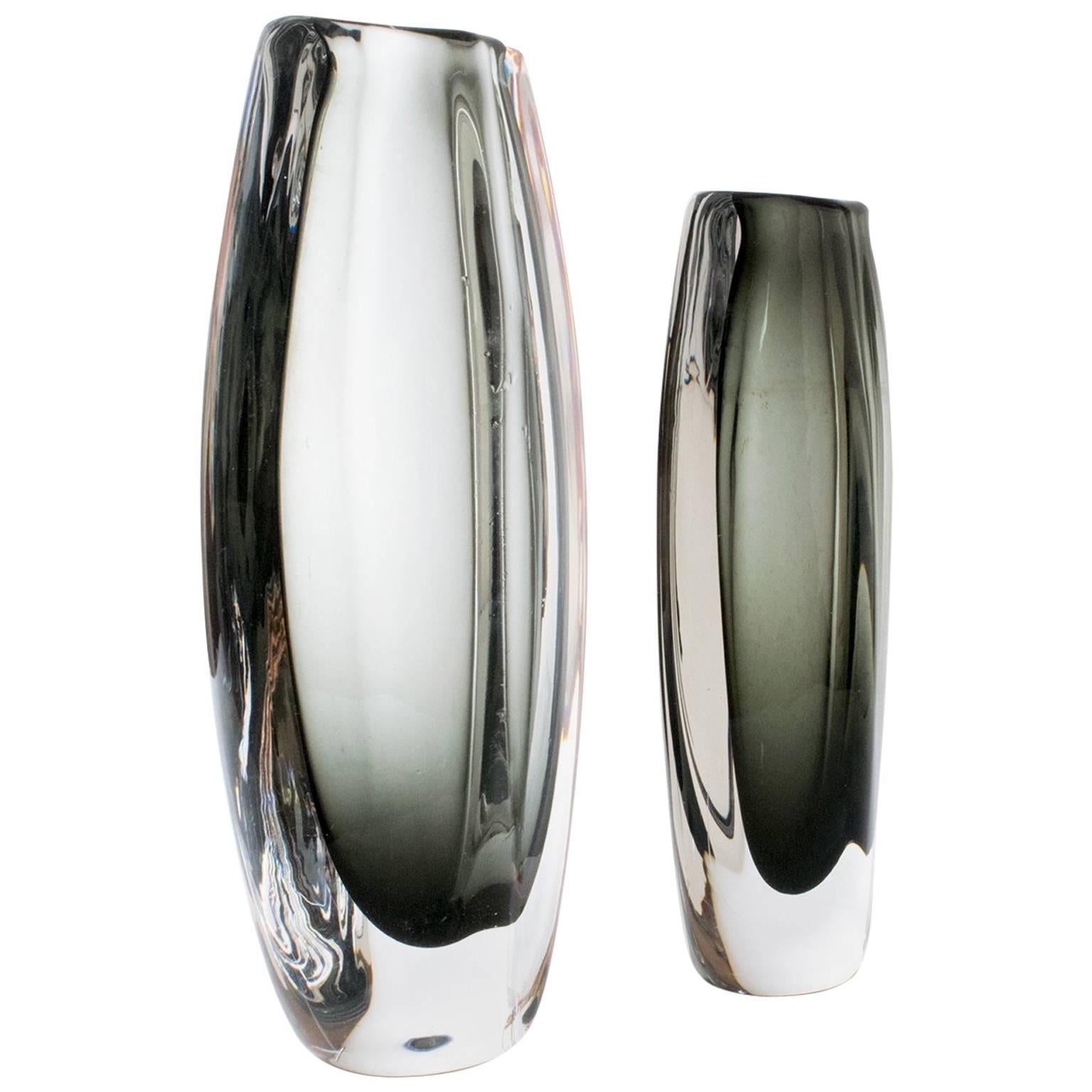 Two Nils Landberg Glass Vases, Orrefors, Sweden, Scandinavian Modern