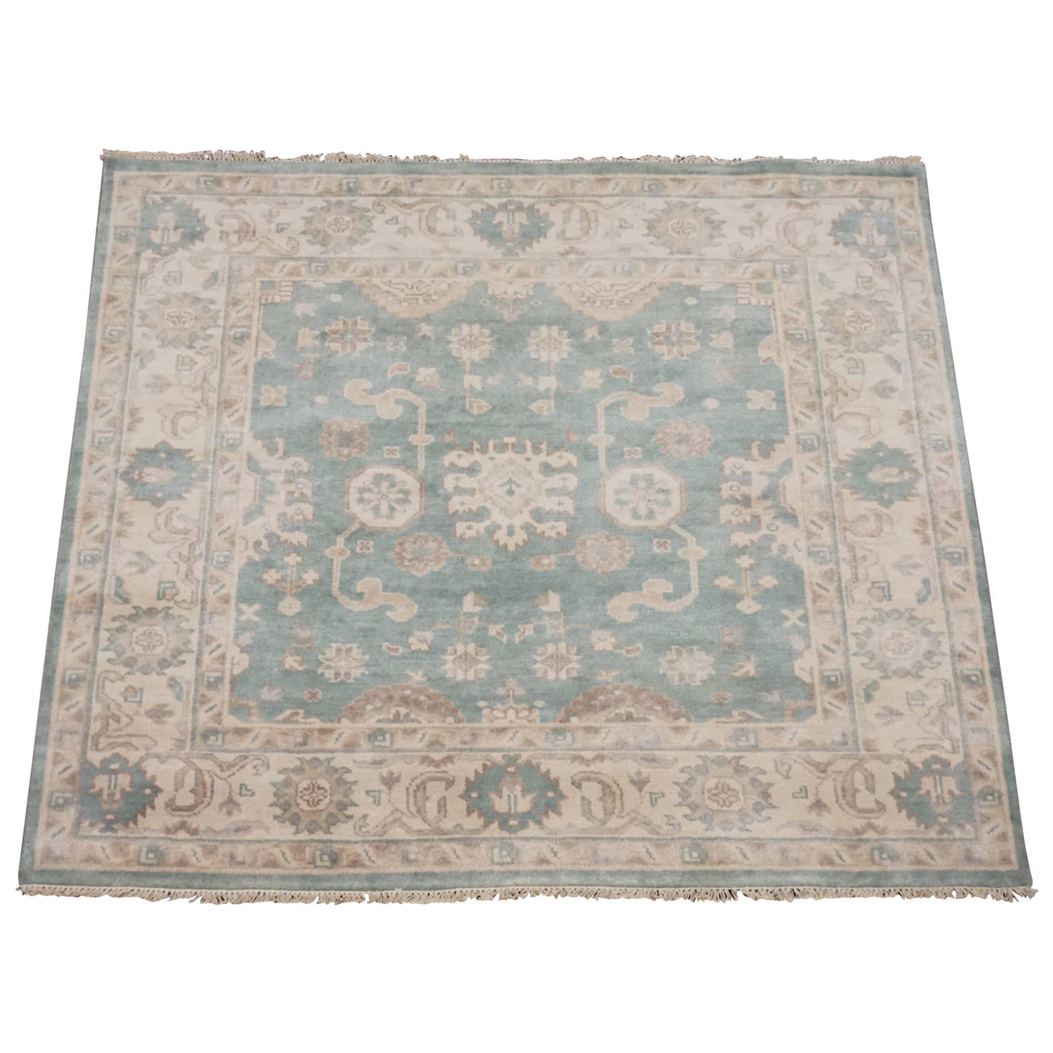 Green Square Oushak Rug For Sale