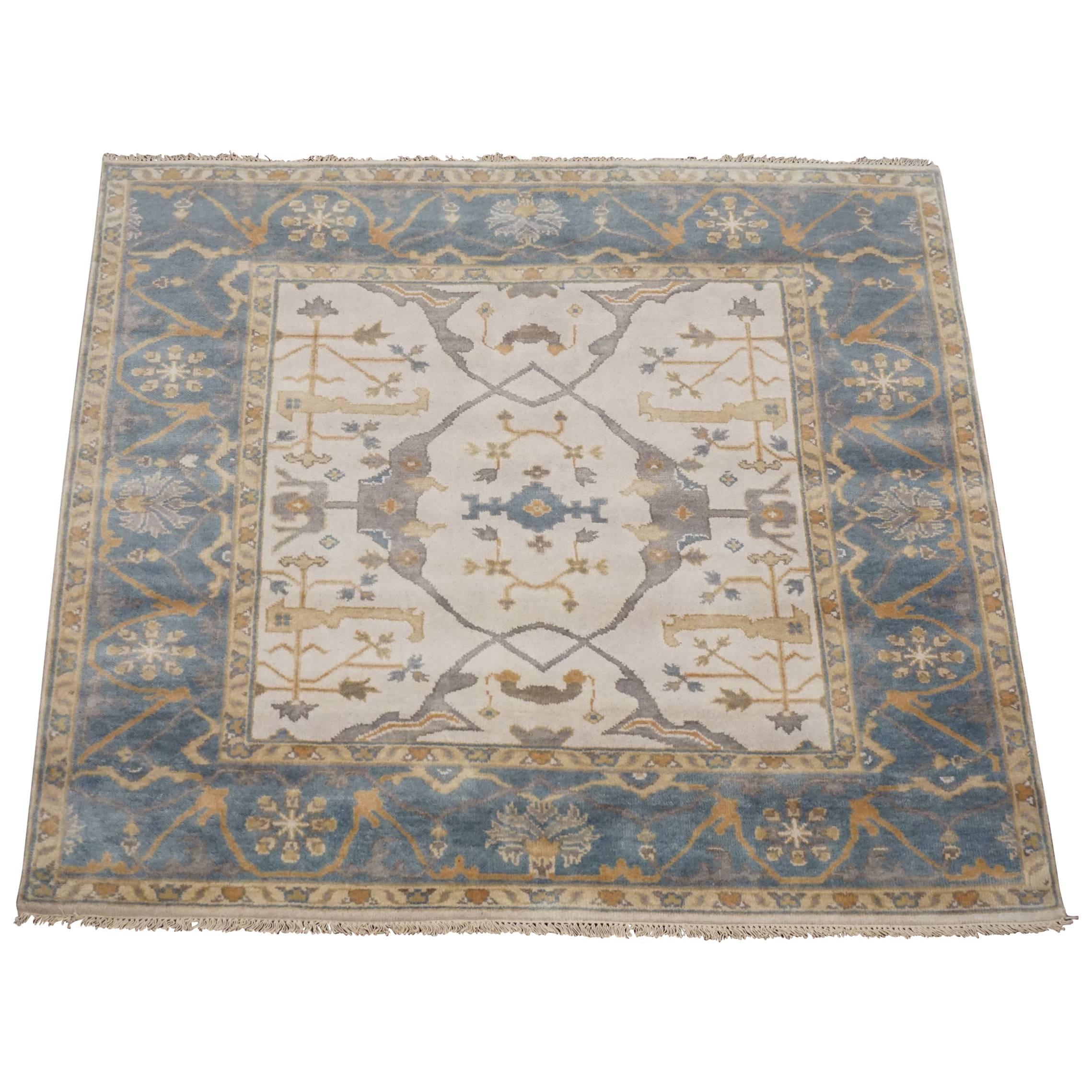 Square Ivory Oushak Area Rug For Sale