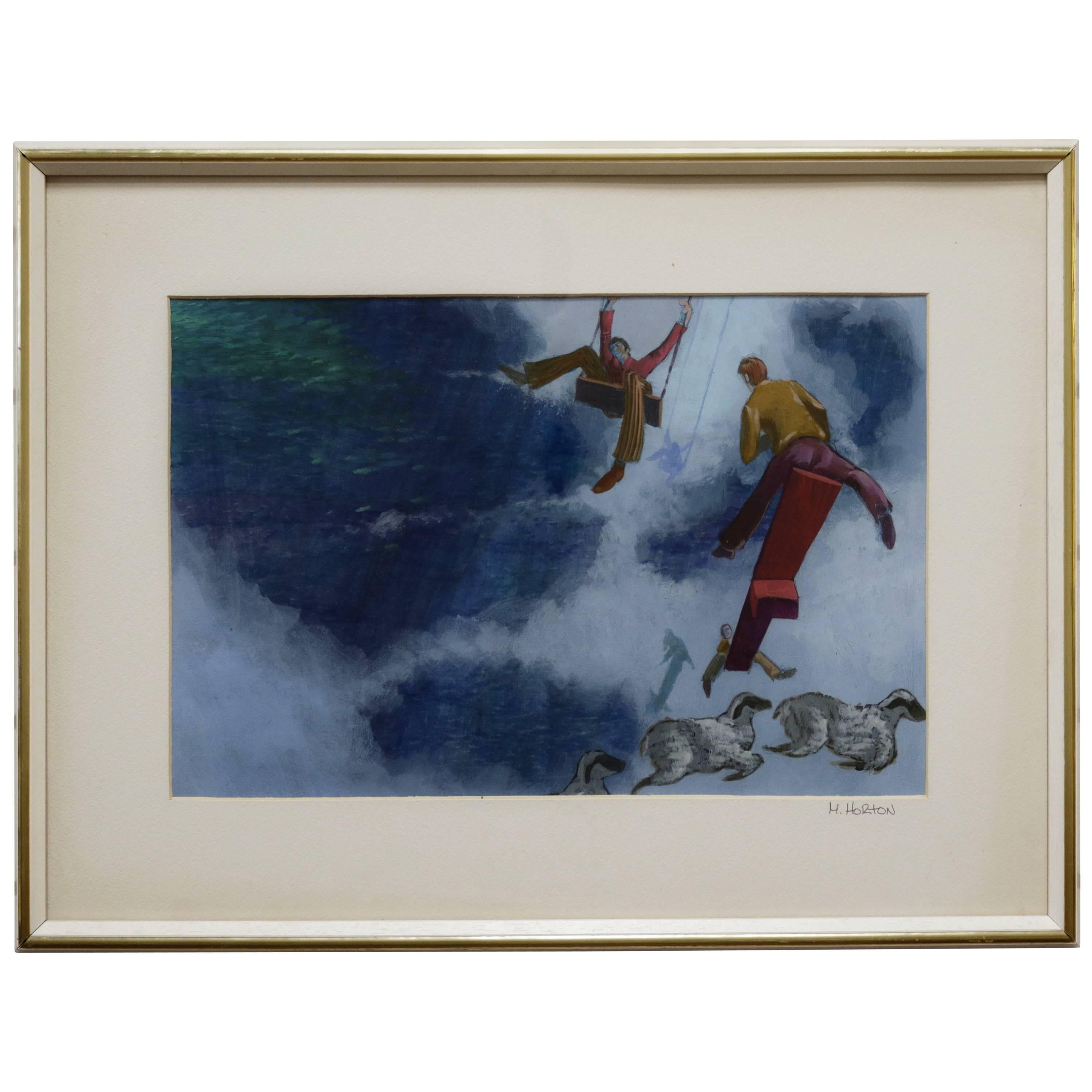 Playful Framed Gouache Painting by M. Horton