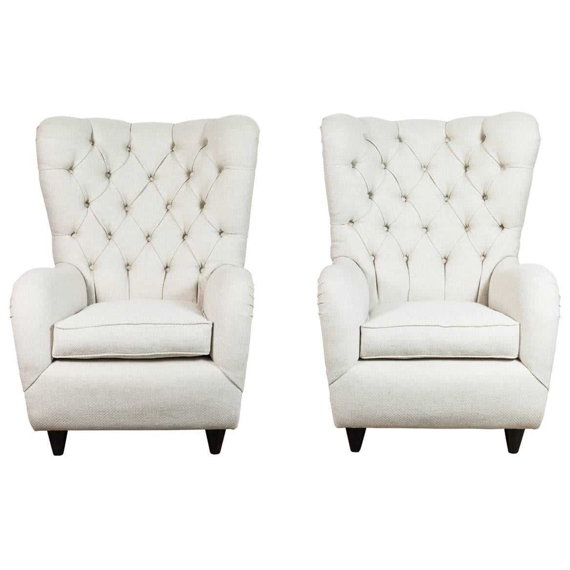 Pair of Italian Tufted Wingback Chairs