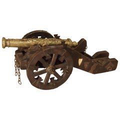 Antique Iron, Wood, and Bronze Model of the Saint Barbara Cannon