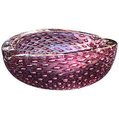 Cranberry Pink Sommerso Controlled Bubble Art Glass Cigar Ashtray Bowl Dish
