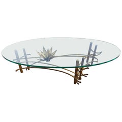 Glass and Gilt Metal Coffee Table Attributed to Silas Seandel