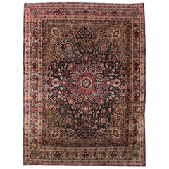 Handmade Antique Persian Kerman Lavar Oriental Rug, 1880s
