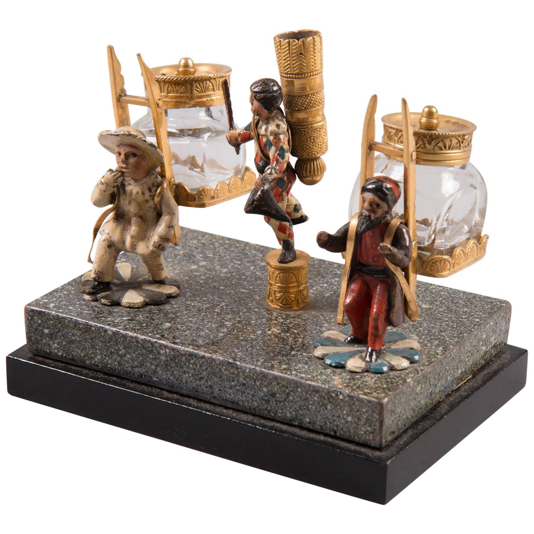 19th Century Viennese Inkstand with Three Figures For Sale