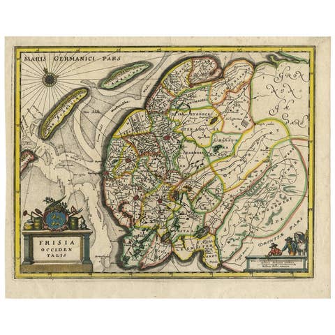 Original Antique Hand-Colored Map of Friesland by C. Merian, 1659
