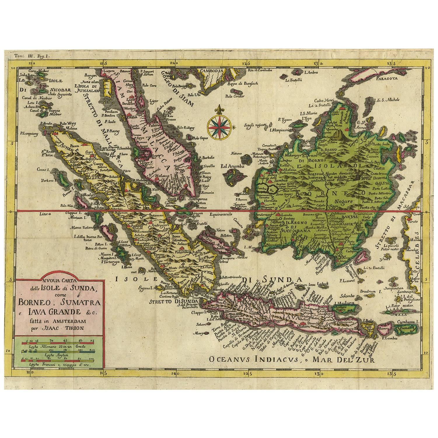 Antique Map of Borneo, Sumatra and Java 'Indonesia, Asia' by I. Tirion