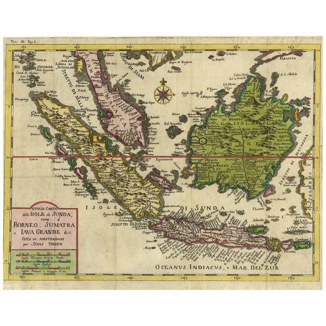 Antique Map of Borneo, Sumatra and Java 'Indonesia, Asia' by I. Tirion ...