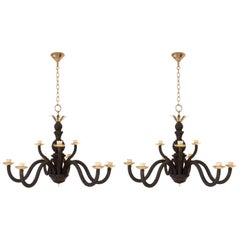 1960 Pair of Chandeliers in Black Trimmings Maison Honoré