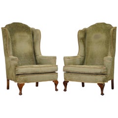 Antique Lovely Pair of Victorian George I Style Wingback Armchairs William Morris Style