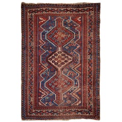 Handmade Antique Persian Shiraz Distressed Oriental Rug, 1920s