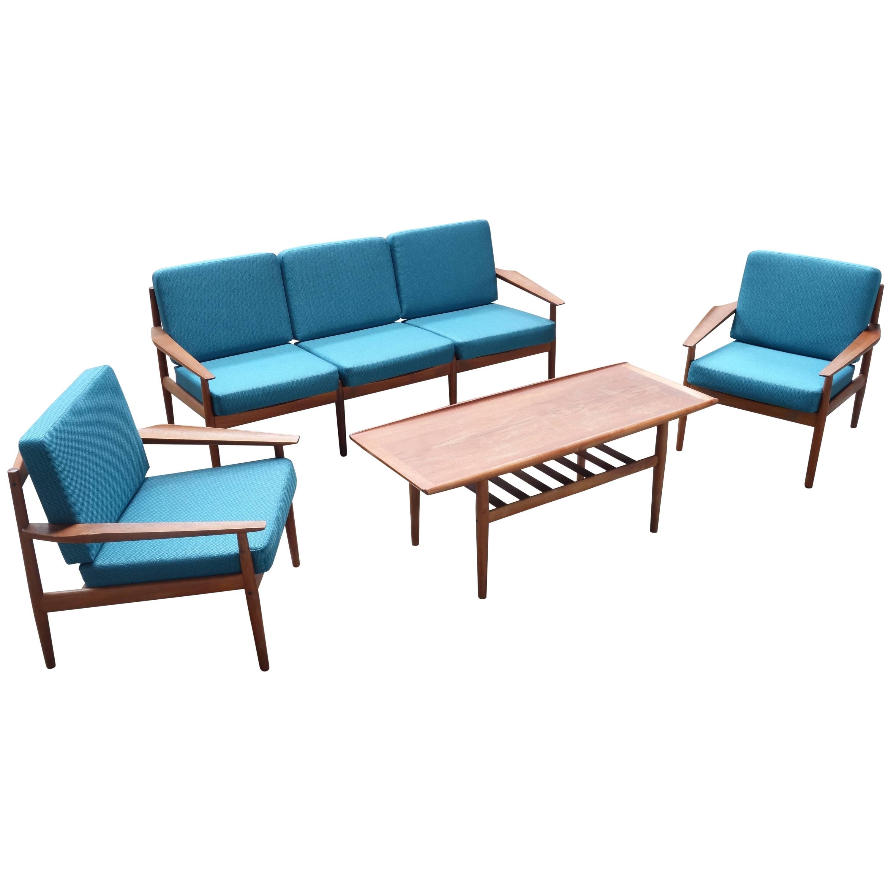 Grete Jalk Suite Consisting of Coffee Table, Sofa and Armchairs, Denmark For Sale