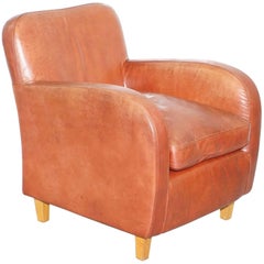 Habitat Havana Fauteuil club en cuir brun vieilli avec coussin rempli de plumes