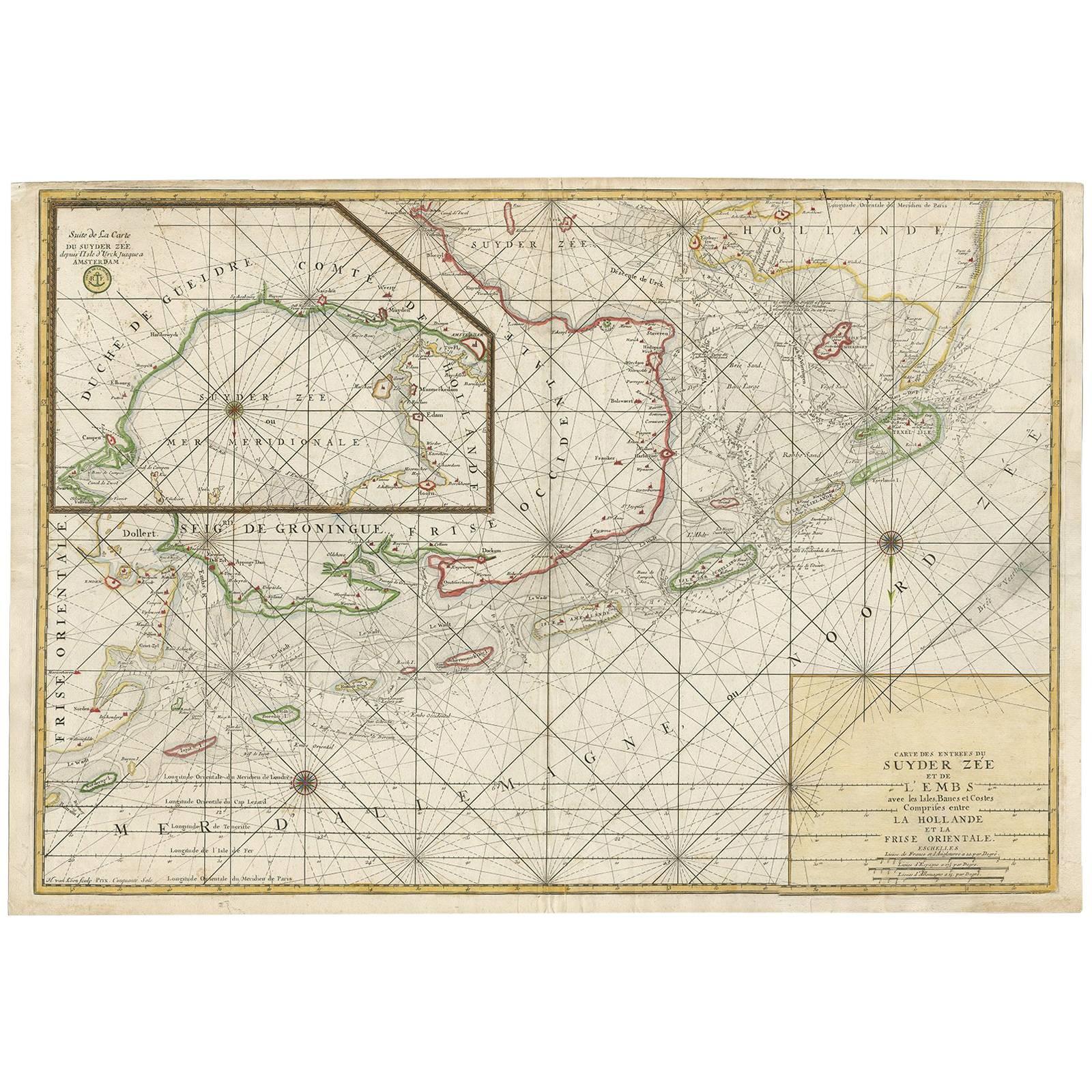 Grande carte de la mer de Zuyder Zee et de la mer du Nord avec les îles Wadden, 1773