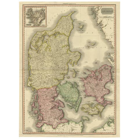 Denmark – Large Format Antique Map by Pinkerton, Fine English Engraving c.1814