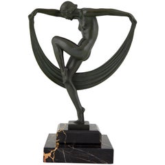 French Art Deco Sculpture of a Nude Scarf Dancer Denis, 1930