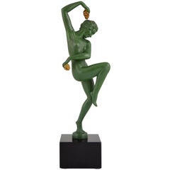 Art Deco Sculpture Nude Dancer with Grapes by Denis, 1930 France