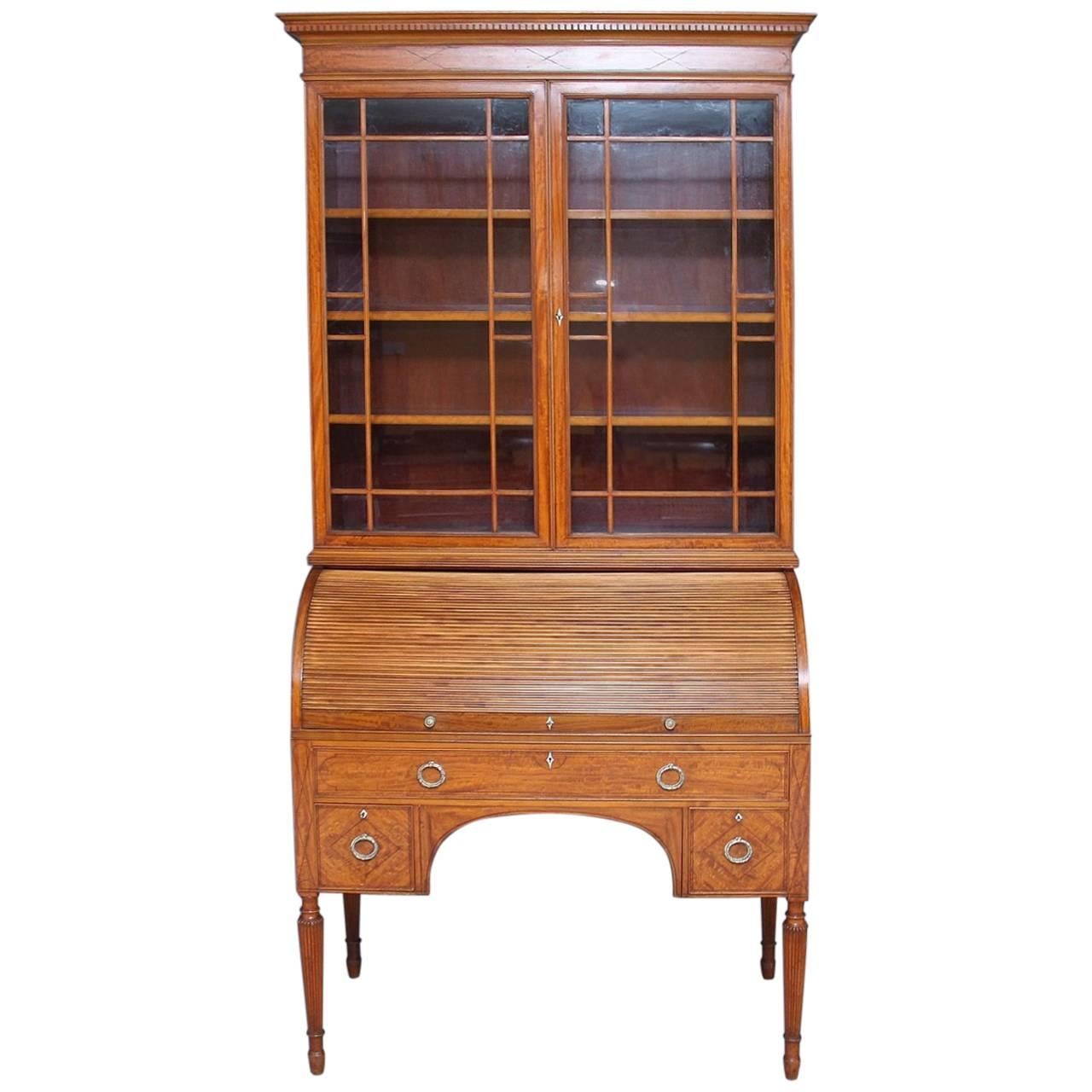 19th Century Satinwood Cylinder Bookcase by "Edwards & Roberts"