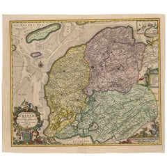 Carte ancienne du Friesland des Pays-Bas par N. Visscher, vers 1670