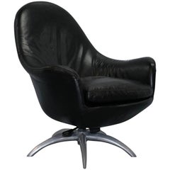 Signed Hugo Sestie 1977 Black Leather Contemporary Egg Chair Rare Original Find