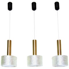 Three French 1970s Brass Pendant Lamps by Maison Arlus