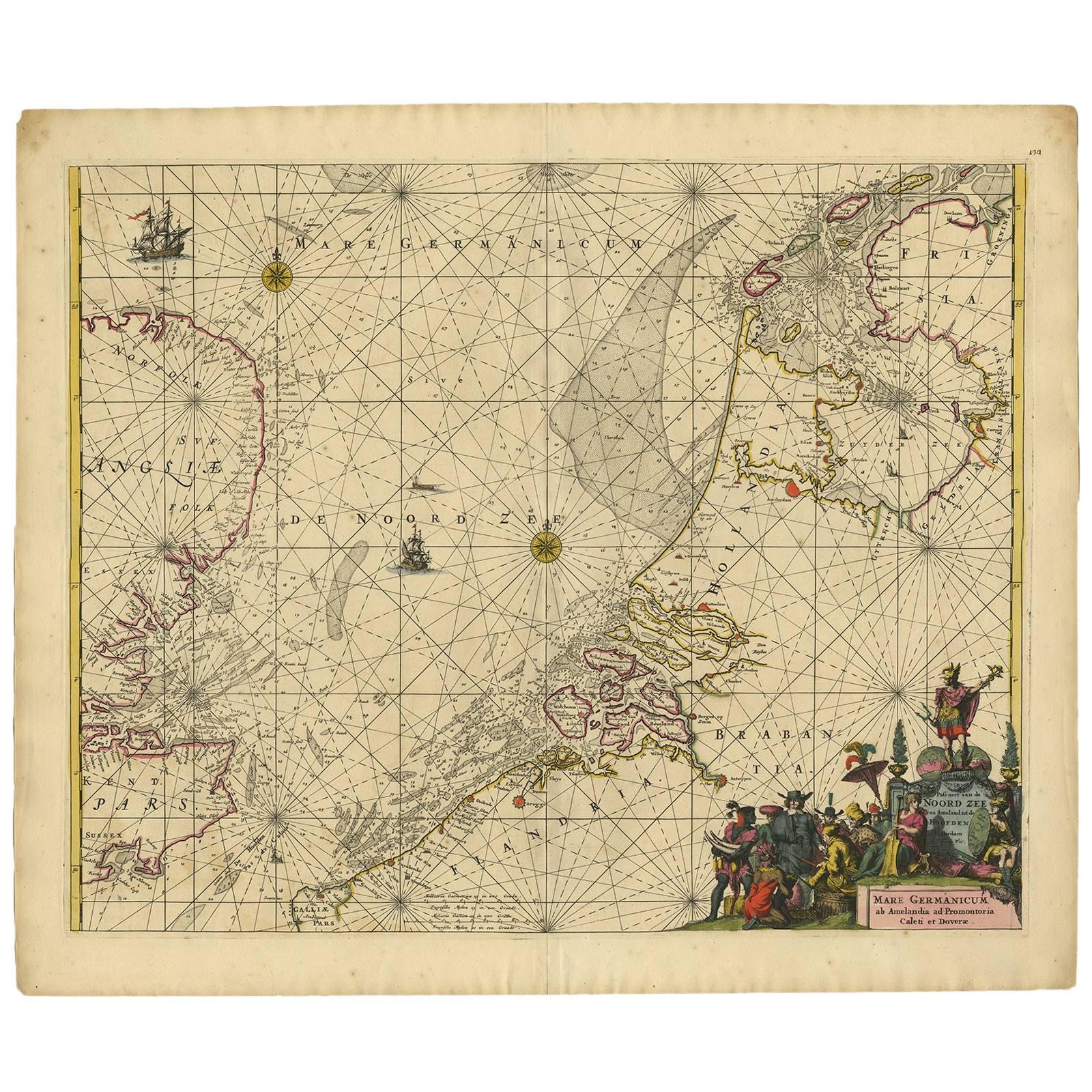 Antique Sea Chart of the North Sea by F. de Wit, 1675