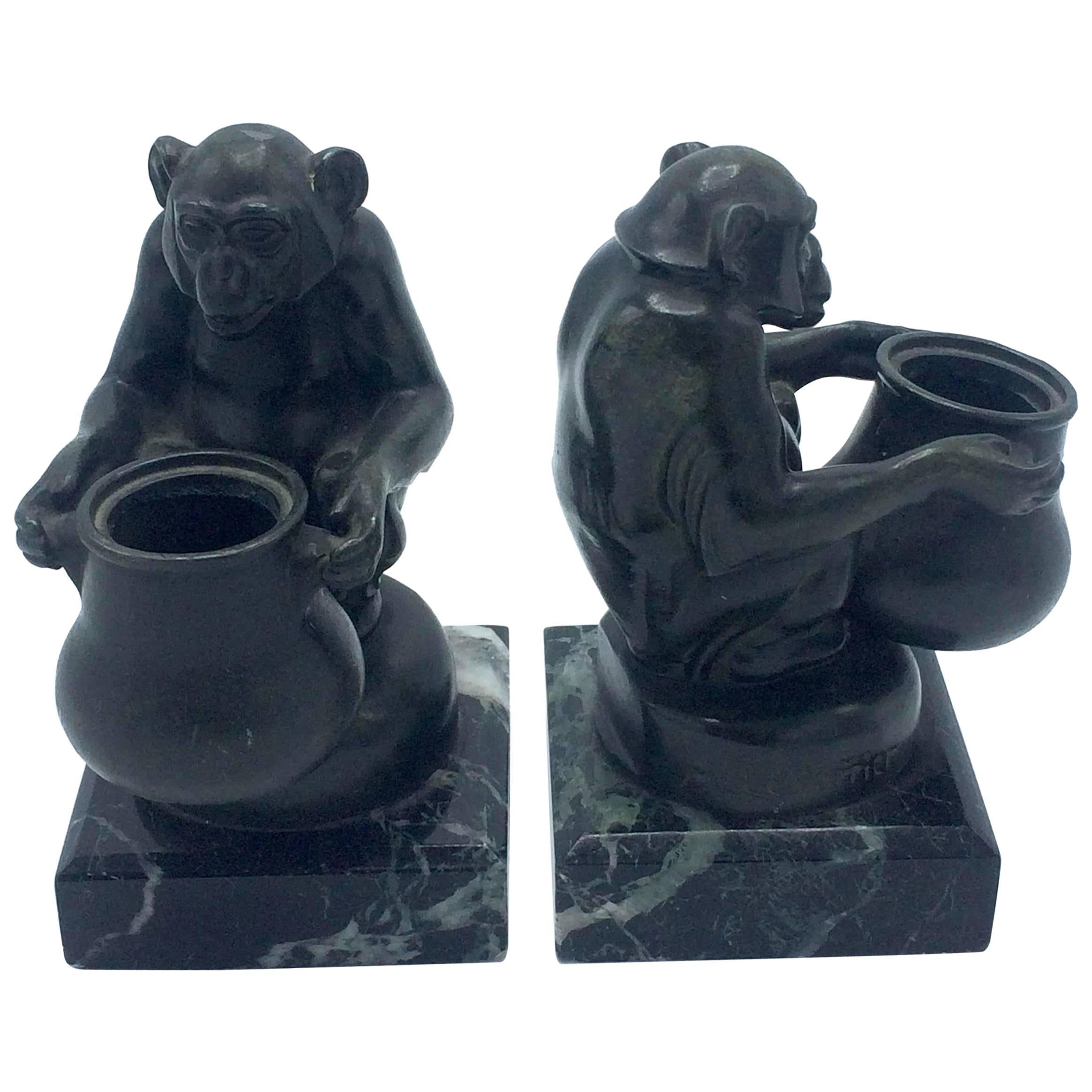 Bronze Inkwell "Bou Bou" by Max Le Verrier, 1930, Set of Two For Sale