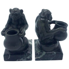 Antique Bronze Inkwell "Bou Bou" by Max Le Verrier, 1930, Set of Two