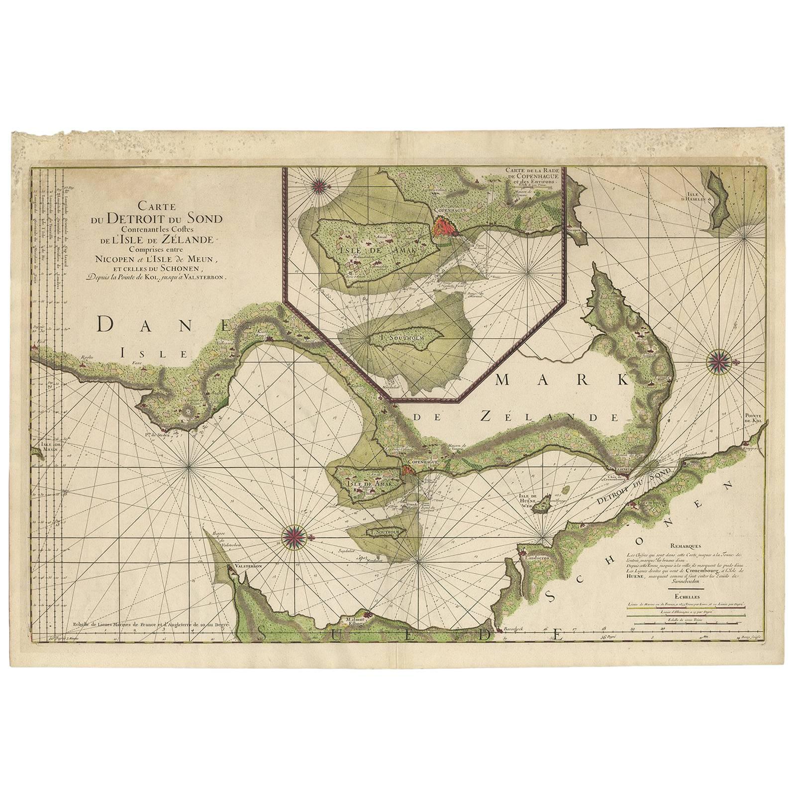 Tableau marin ancien des côtes du Danemark et de la Suède par C.A. Berey, 1720