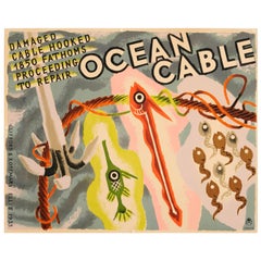 Vintage Original 1935 GPO General Post Office Ocean Cable Poster - Damaged Cable Hooked