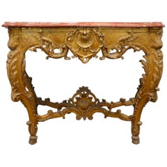 19th Century French Gilt Marble-Top Console Table in Louis XV Style