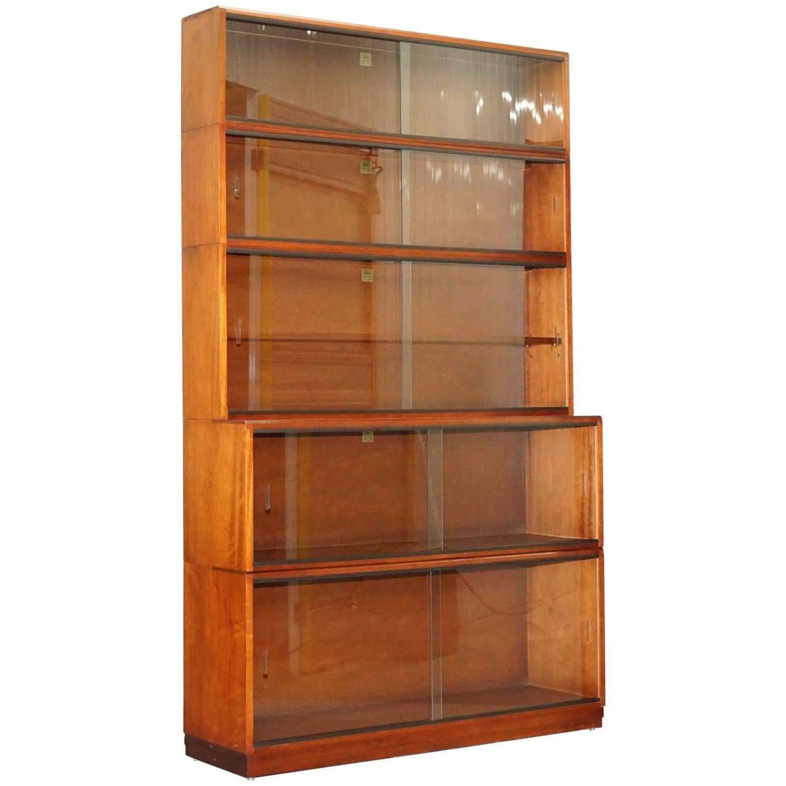 1960s Simplex Mahogany Full Sized Library Stacking Bookcases Five-Piece