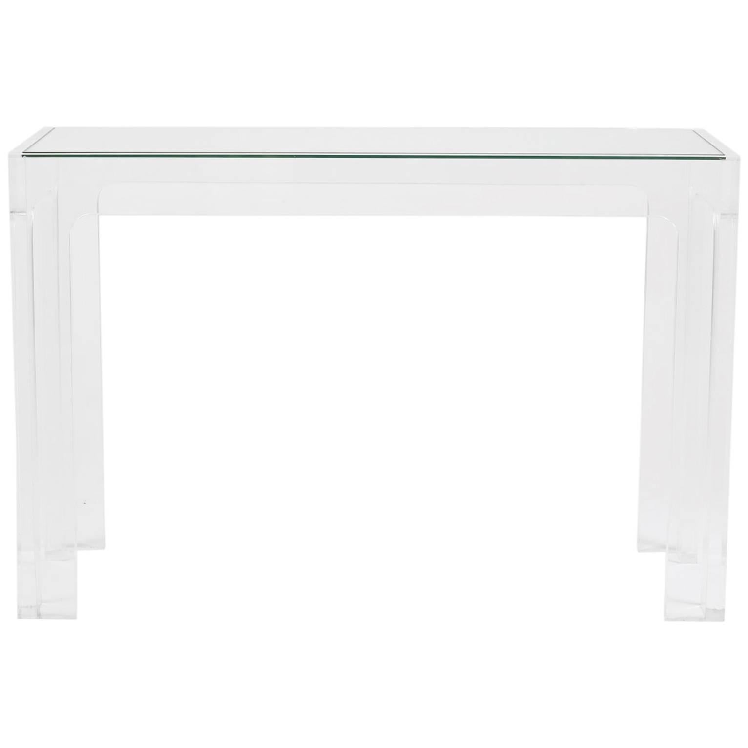 1970s French Perspex and Glass Top Rectangular Console Table