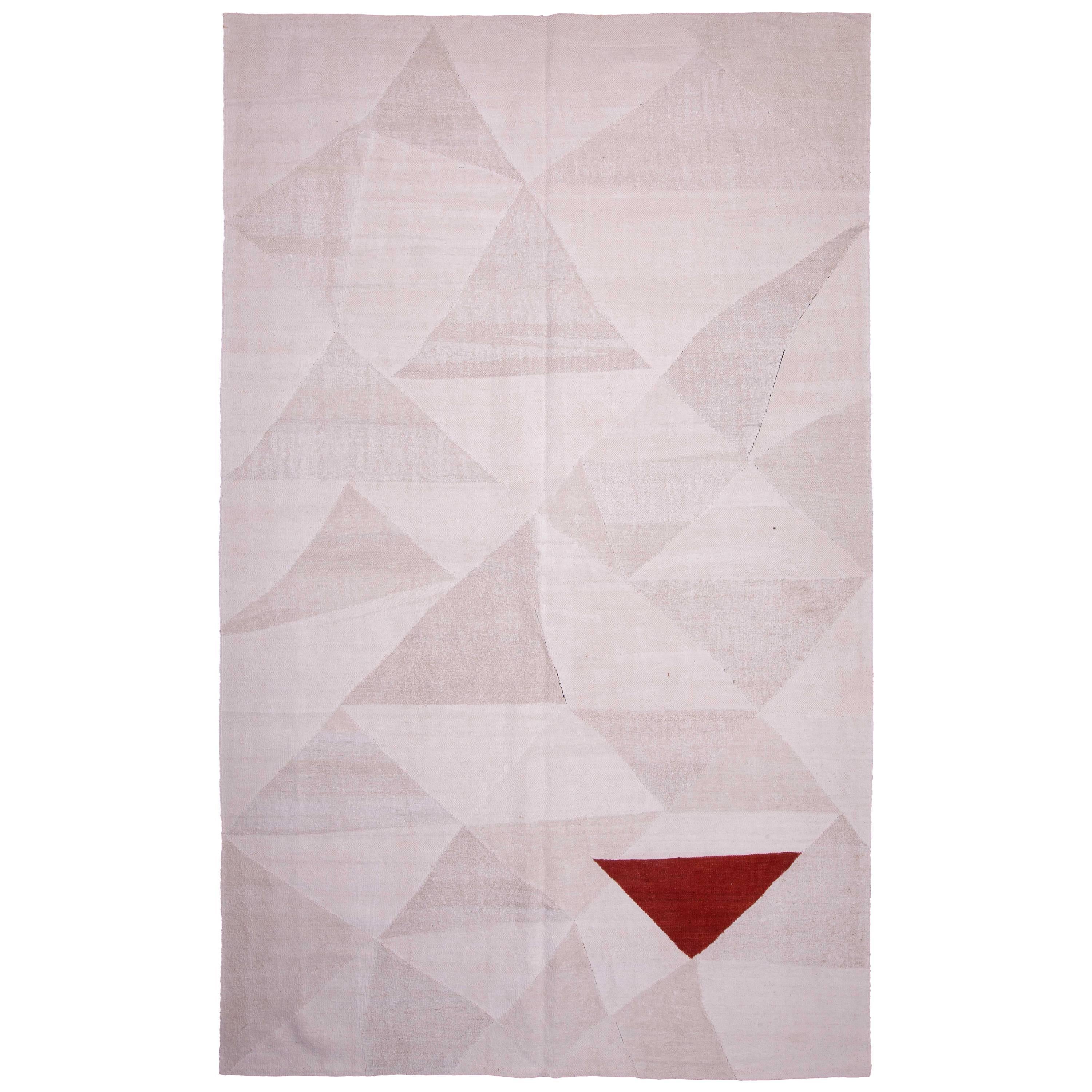 Anatolian White, Holy Triangle -V, A Contemporary Kilim by Seref Ozen