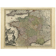 Original High Detailed Antique Map of France by C. Weigel, 1719