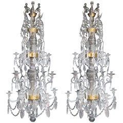 Magnificent Pair of 18th Century Inspired Liege, Belgium Glass Chandeliers