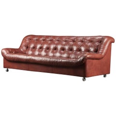 Retro Red Cushioned Leather Sofa