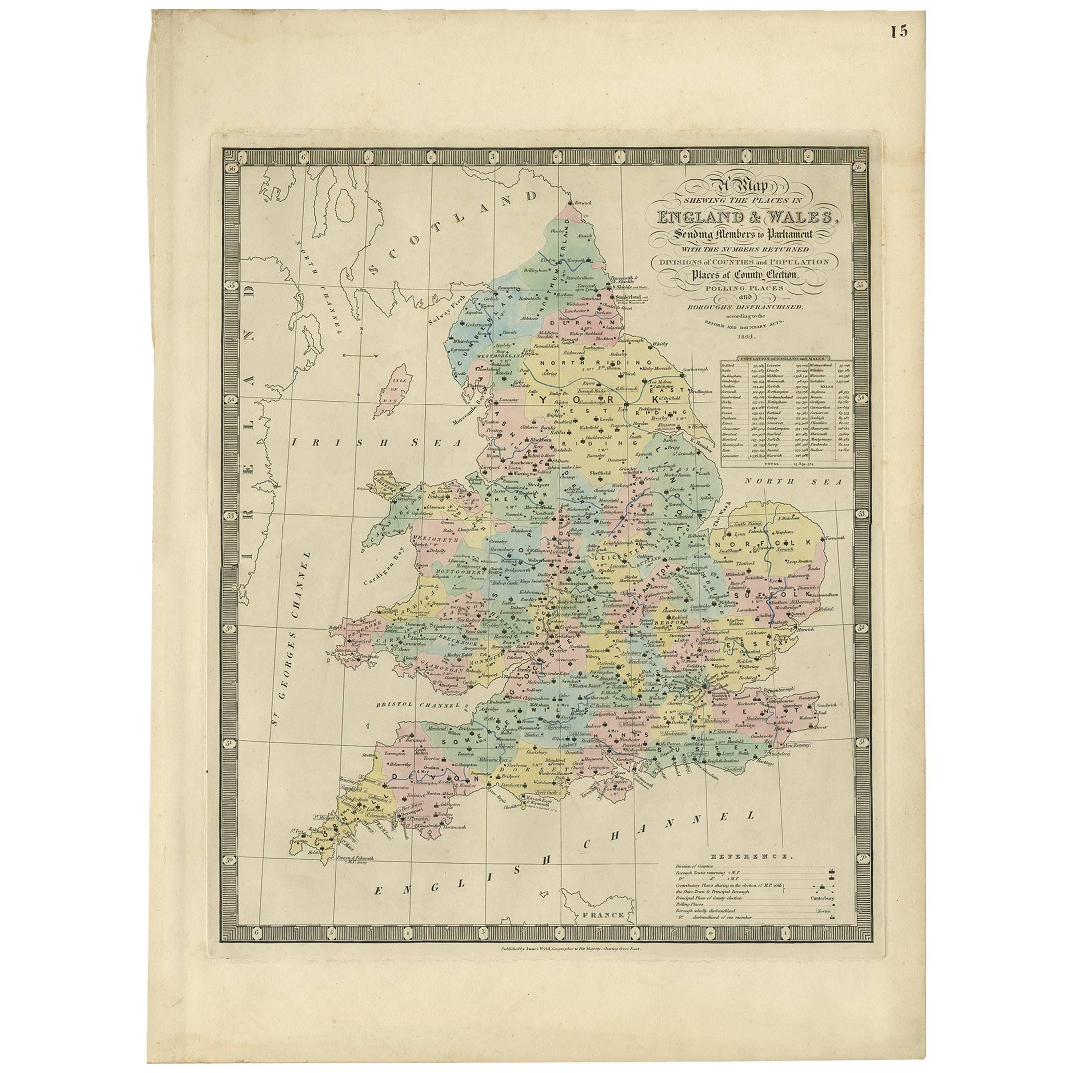 Antique Map of England and Wales by J. Wyld, 1844