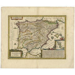 Antique Map of Spain and Portugal by J. Janssonius, 1638
