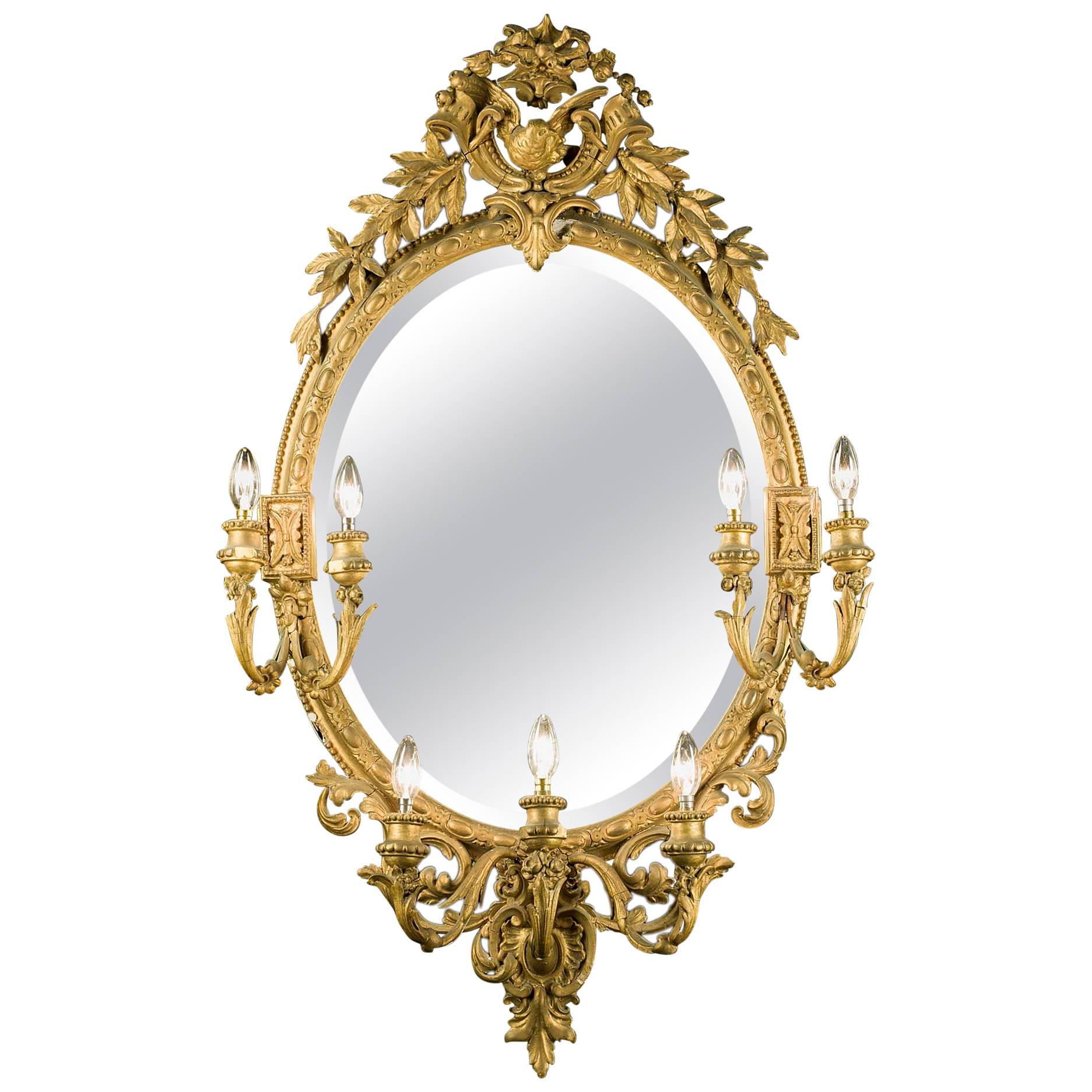 Large Oval Girandole Mirror, French, Mid-19th Century