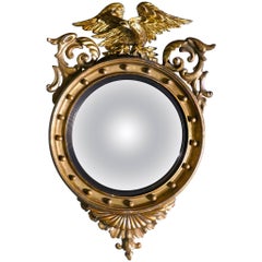 Antique Large Regency Convex Gilt Wall Mirror