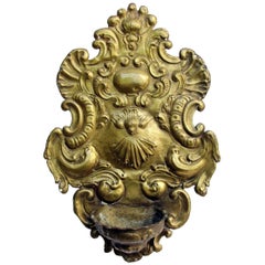 Early 19th Century Repoussé Brass Holy Water Font Made in Italy