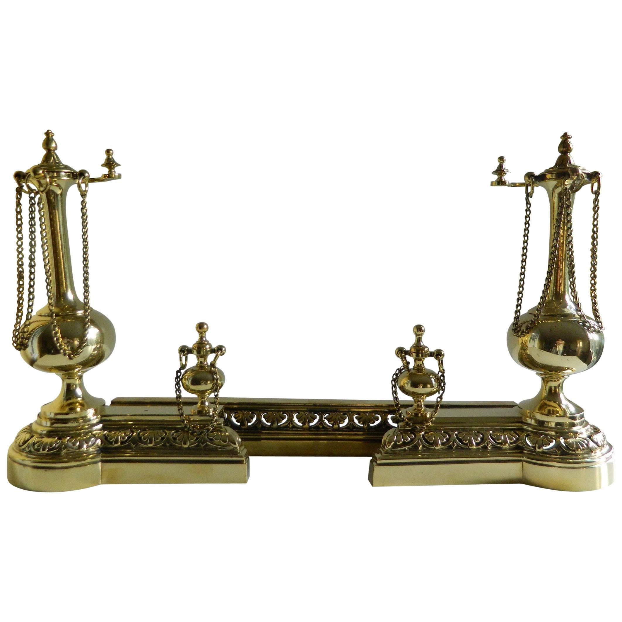 Pair of Polished Brass Chenets or Andirons with Fender, 19th Century For Sale