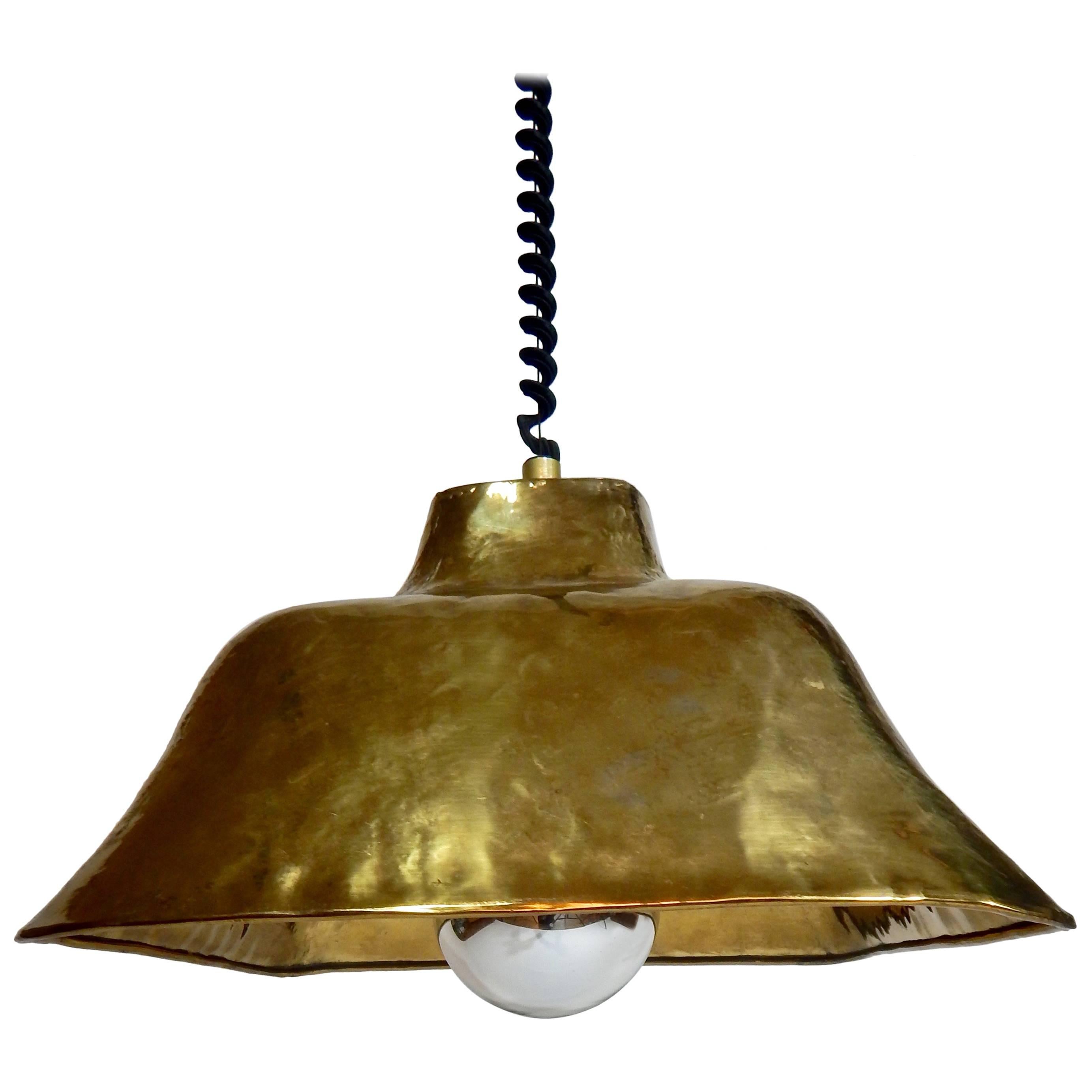 Brass Chrome Retractable Hanging Lamp, Italy, 1974