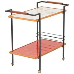 Vintage Italian Hand-Painted Bar Cart, Service Trolley, 1950